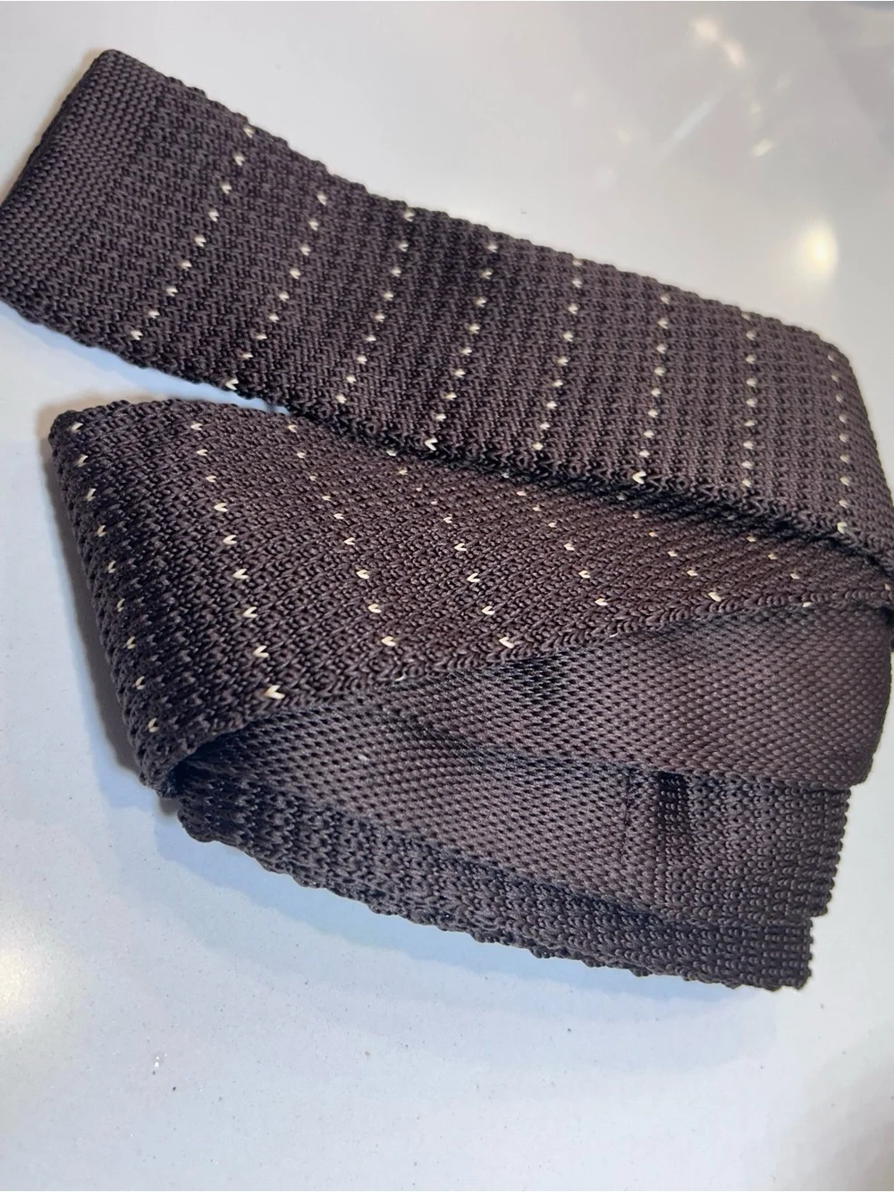 Jonathan David Mens Knit Tie Brown Cream Pattern Textured Square End Necktie